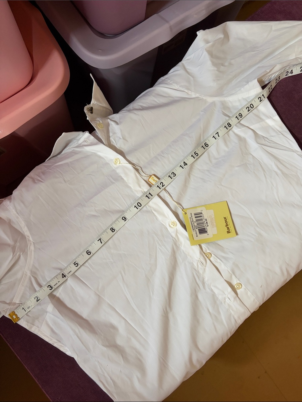 NWT Barbour White Long-Sleeve Dress Shirt with Patterned Collar Trim 14 - Picture 8 of 9